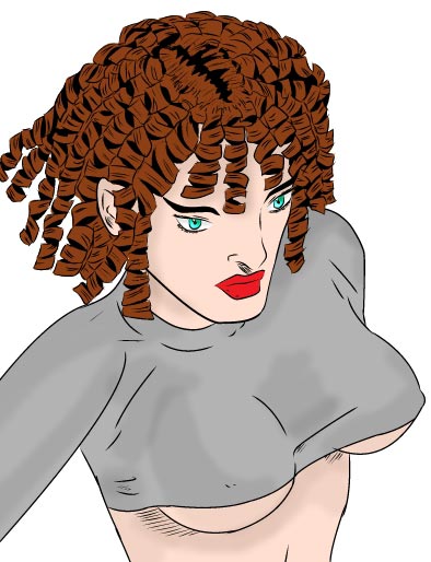 Girl With Curly Hair Drawing. curly hair of the girl.